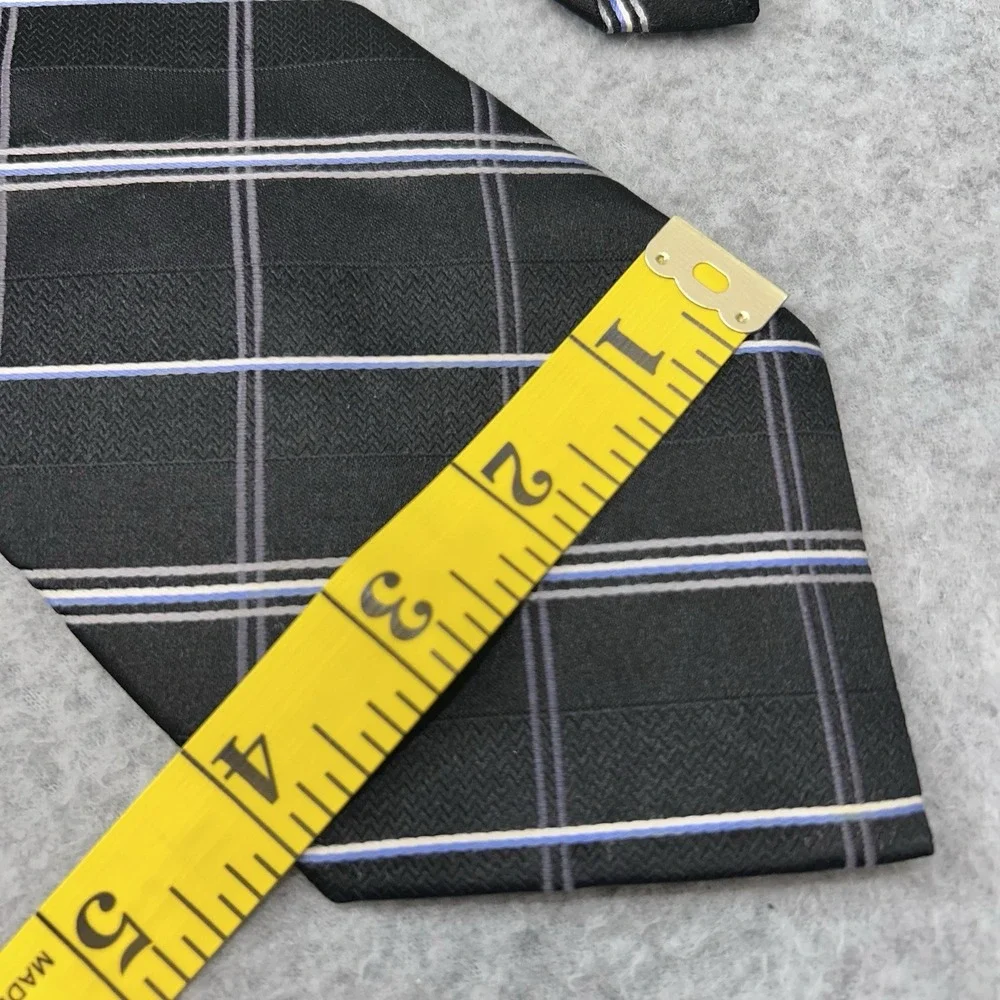 Jones New York Silk Tie Black Blue Gray Plaid Windowpane Woven 59